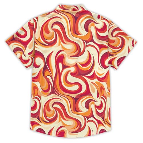 70s Boys Funny Hawaiian Shirt Retro Pattern Beach Tropical Short Sleeve Holiday Aloha Shirt Tropical Beach Party Kids Tops Orange