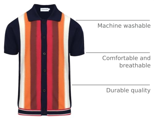 OXKNIT Men’s Knitted Vintage Polo, Gradient Stripe Short Sleeve Retro Polo Shirt for Men 60s&70s