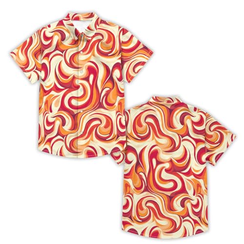 70s Boys Funny Hawaiian Shirt Retro Pattern Beach Tropical Short Sleeve Holiday Aloha Shirt Tropical Beach Party Kids Tops Orange