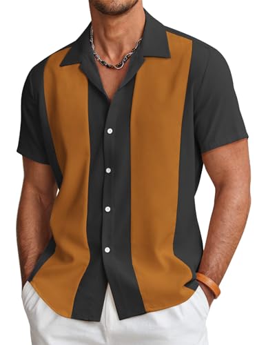 COOFANDY Men's Retro 50s Bowling Shirts Casual Button Down Short Sleeve Hawaiian Shirts