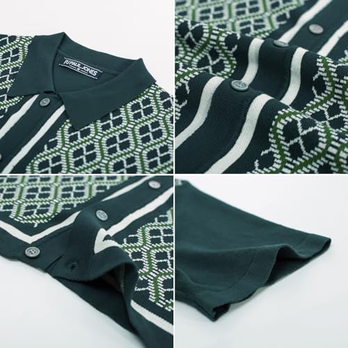 Men's Vintage Polo Shirts Lightweight Retro 70s Shirts for Men Knit Golf Shirts Green
