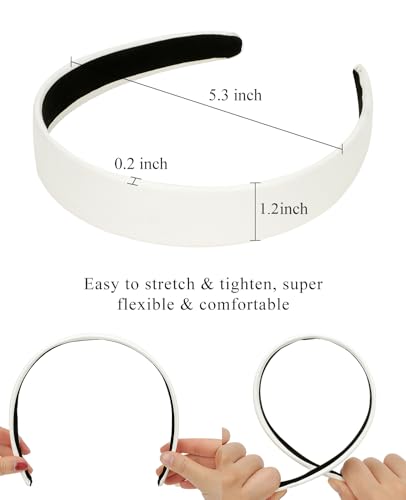 Wecoe White PU Leather 1 Inch Wide Non-Slip Fashion Headband Hair Accessory for Women and Girls, Holiday Costume Diademas Coreanas Para Mujer
