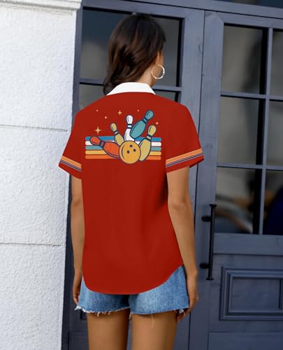 Bowling Shirt Women Bowling Lover Gift Vintage Bowling Hawaiian Top Red