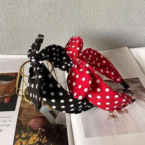 Deghew Red Polka Dot Bow Headbands Cute Bandana Hairband Halloween Costume 50s Hair accessories for women and girls