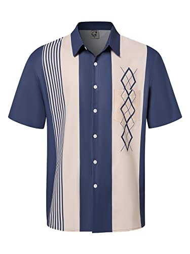 Hardaddy Men's Vintage Bowling Shirt Short Sleeve Button Down Hawaiian Summer Beach Printed Casual Shirts（Multicolor01,3XL）