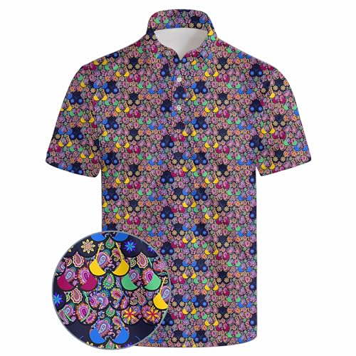 wunjqen Funny Golf Shirts for Men Paisley Polo Shirt Mens 70s Outfits for Men 70s Shirts for Men Retro Clothes Funny Paisley L