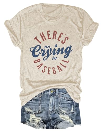Baseball Mom Shirts Women There's No Crying Baseball Lover Workout Graphic Tshirt Funny Mama Casual Short Sleeve Top