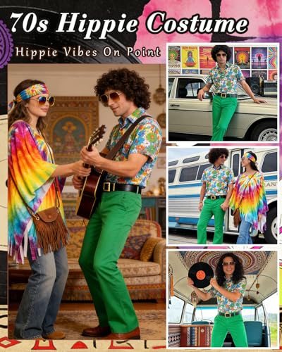minkasic Mens 70's Disco Outfit Retro 70s Mens Hippie Costume for Adults 70's Theme Clothes for Parties Green XL