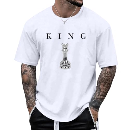 Kelxjia Men's King Chess Shirt Graphic Tees Designer Printed T Shirts for Men Urban Letter T-Shirt Streetwear(White,XL)