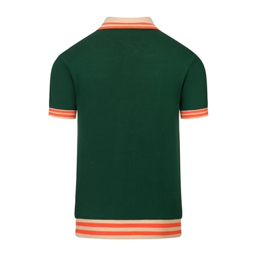 OXKNIT Men's Knit Short Sleeve Shirts Button Down 1960s Vintage Tiger Pattern Green Cotton Polo Shirt Summer Knitwear