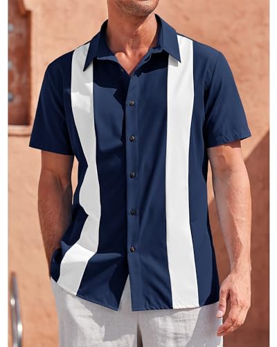 Mens Vintage Bowling Shirts Short Sleeve Button Down Summer Mexican Shirts