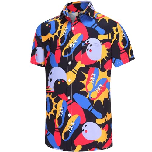 KYKU Men's Bowling Shirt Summer Beach Shirt Casual Button Down Short Sleeve