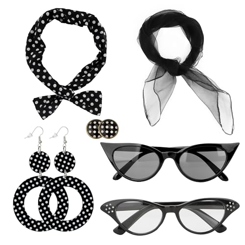 LmashRbaiw 1950s Accessories,50s Outfit for Women,Halloween Accessories for Women,Sexy Halloween Costumes,Cat Eye Glasses,50s Halloween Costumes for Cosplay Party,Hippie Costume