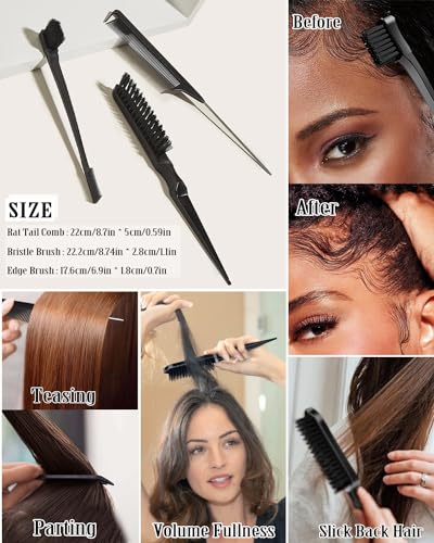 Slick Back Hair Brush & Hair Wax Stick Set - Frizz Control & Flyaway Smoothing - Sleek Ponytails, Buns, Edges - Styling Cream/Gel/Balm/Pomade Stick for Women - Styling Accessories for Girls & Kids