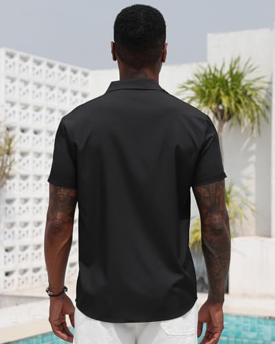 Aiyino Mens Vintage Bowling Shirt Retro Striped Button Down Beach Top Black
