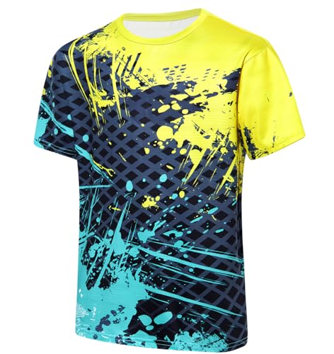 Lovekider Boys 80s 90s Shirts Size 7-8T Retro Graphic Dry Fit Athletic Tshirt Short Sleeve Shirt Novelty Tops for 7-8 Years Kids Yellow Blue