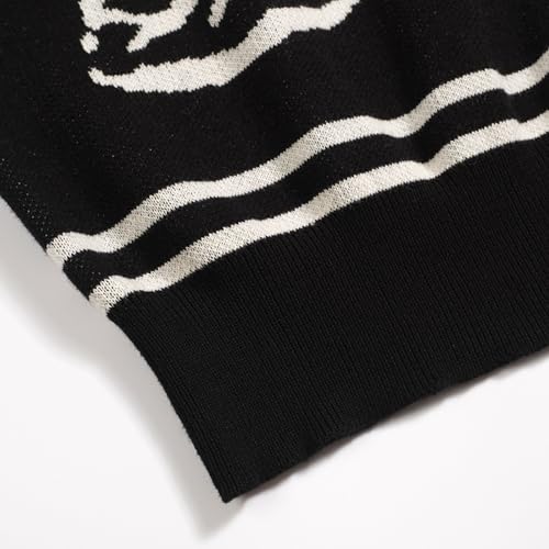 OXKNIT Men's Knit Polo Shirts, 1960s Mod Style Retro Rose Pattern Short Sleeves Casual V-Neck Short Shirts, Black