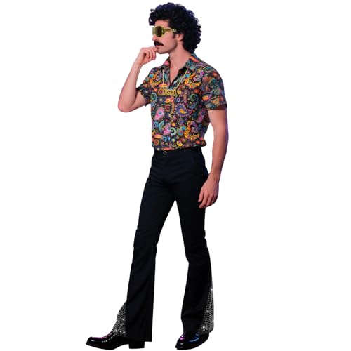 BONGZUO 70s Outfits for Men Retro 6Pcs Disco Costume with Accessories(Z3796YGBK,L)