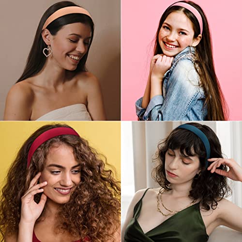 Wecoe Headbands for Women Girls, 10 Pcs 1 Inch Wide Satin Headbands No Slip Fashion Thin Solid Hair Bands for Daily Wear, Party, Cosplay, Diy Costume Hair Accessories, Diademas Para Mujer De Moda