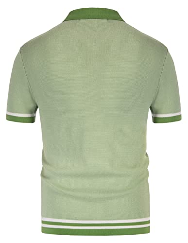 Mens Vintage Polo Shirts Short Sleeve Collared Button Rockabilly Shirts Green M
