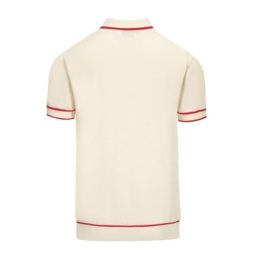 OXKNIT Men's Knit Polo Shirts, 1960s Mod Style Retro Words White Short Sleeves Casual V-Neck Short Shirts