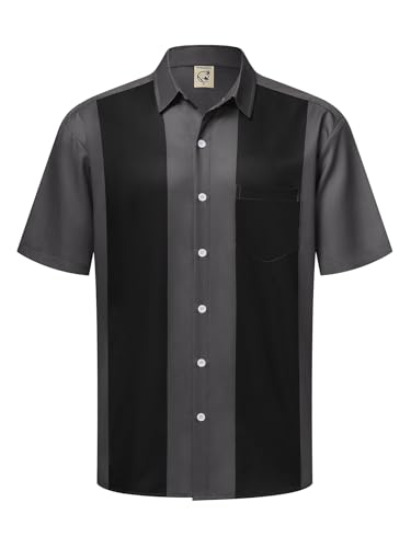 Hardaddy Men's Vintage Bowling Shirt Short Sleeve Button Down Hawaiian Summer Beach Casual Shirts Gray-2 3XL