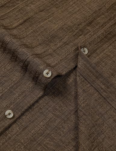 LucMatton Men's Vintage Bohemian Short-Sleeve Button-Down Shirt Casual Regular-Fit Striped Textured Summer Beach Tops Brown XX-Large