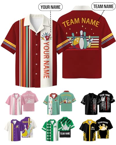 Custom Bowling Shirt for Men Women Personalized Name Bowling Jersey Casual Hawaiian Shirts Customized Retro Polo, S27