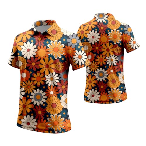 Retro 70s Men Golf Shirts for Men,Funny Golf Shirts for Men Short Sleeve 70s Clothes for Men