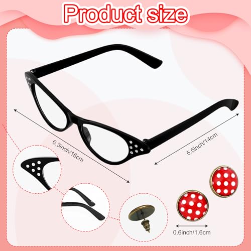 Fumwase 5PCS 1950s Costume Accessories for Women Earring Scarf Cat Eye Glasses Headband Waistband for Hallowmas (Red)