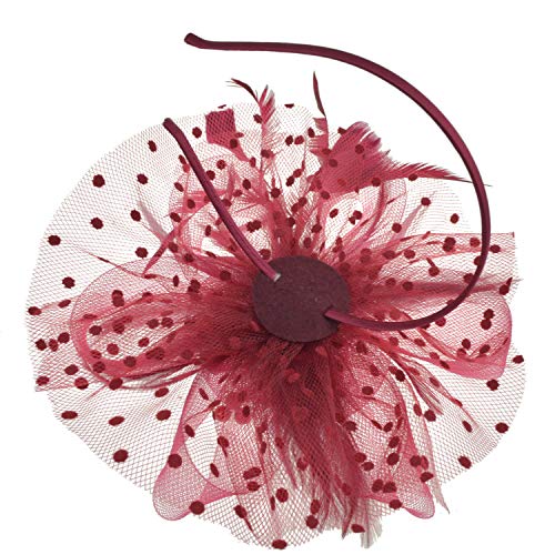 DRESHOW Fascinators Hat Flower Mesh Ribbons Feathers on a Headband and a Clip Tea Party Headwear for Girls and Women