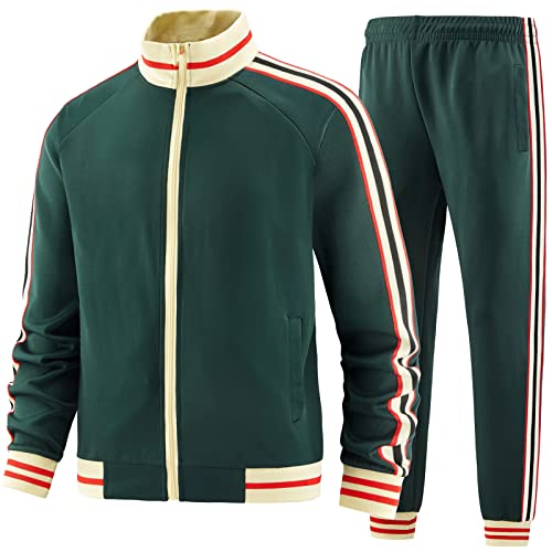 dioxoib Track Suits for Men Set 2 Piece Tracksuits Mens Sweatsuits Sets Jogging Two Piece Outfits Athletic Clothes Jogger Sweat Suits Running Sport leisure Clothing Green Ai-TZ002-XL