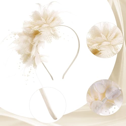 Pistha Womens Fascinators Hats Tea Party Hats for Women, Feather Pearl Veil Headband for Wedding Cocktail Dresses Accessories