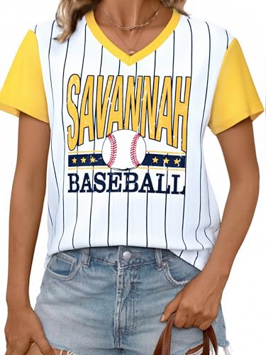 Baseball Jersey Women Baseball Player T Shirt Game Day Fan Graphic Tee Funny Stripe Jersey V Neck Short Sleeve Tops