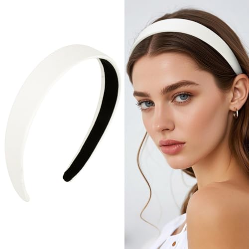 Wecoe White PU Leather 1 Inch Wide Non-Slip Fashion Headband Hair Accessory for Women and Girls, Holiday Costume Diademas Coreanas Para Mujer