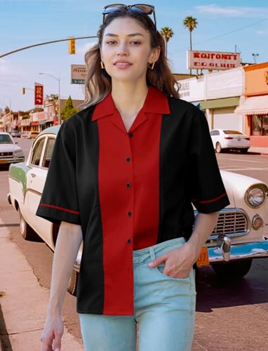 Lzzidou Women's Vintage Bowling Shirts 1950s Retro Outfits Sock Hop Costume