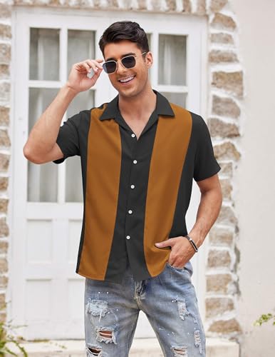 COOFANDY Men's Retro 50s Bowling Shirts Casual Button Down Short Sleeve Hawaiian Shirts
