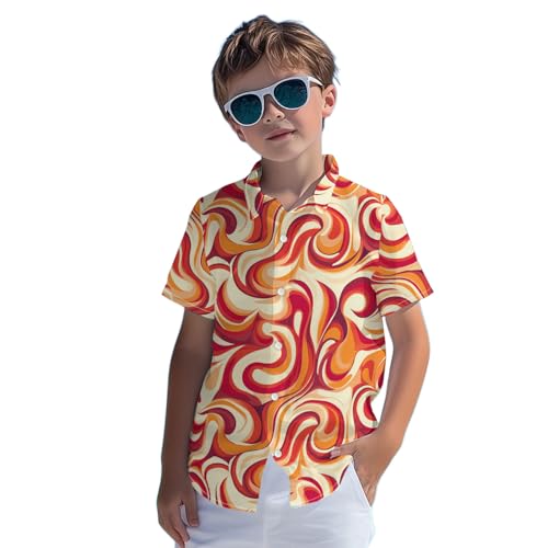 70s Boys Funny Hawaiian Shirt Retro Pattern Beach Tropical Short Sleeve Holiday Aloha Shirt Tropical Beach Party Kids Tops Orange