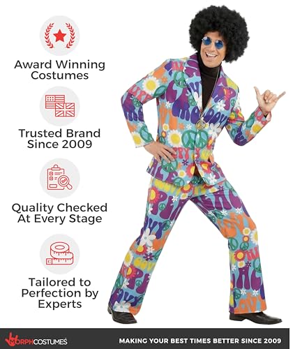 fun shack Groovy Mens Hippie Costume, Retro Mens Hippie Costumes for Adults, Groovy Costumes for Men, 60s Suit Men - Large