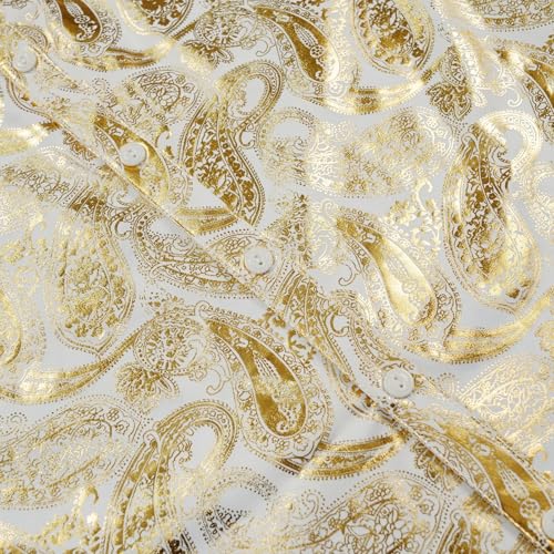 CARUHIF Men's 70s Disco Shirt Retro Paisley Short Sleeve Shirts(Z3886BJ,L)