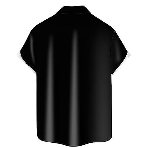 Ecosunny Music Shirts for Men Bowling Print Short Sleeve Casual Button Down Shirt with Chest Pocket