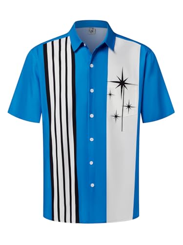 Hardaddy Men's Vintage Bowling Shirt Short Sleeve Button Down Hawaiian Summer Beach Printed Casual Shirts Multicolor08,XL