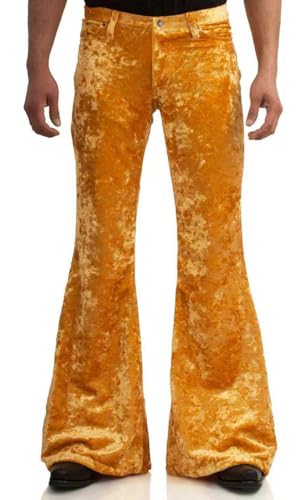 EVEDESIGN Mens Bell Bottom Velvet Pants 60s 70s Disco Outfits for Men Vintage Flared Jeans Gold