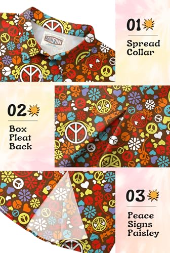 Men Carnival Floral Shirt 70s Flower Button Shirt Long Sleeve Dress Shirt Retro Paisley Geometric Collared Shirt XL