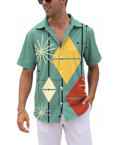QIVICIMA Men's 50s Rockabilly Retro Bowling Shirt, A7-Retro, XL