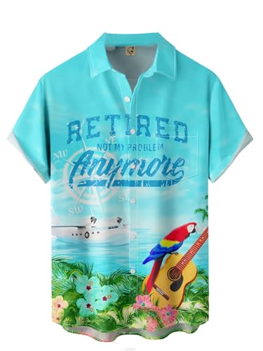 Hardaddy Men's Summer Hawaiian Shirts Funny Performence Printed Casual Button Down Bowling Shirt(Color13,XL)