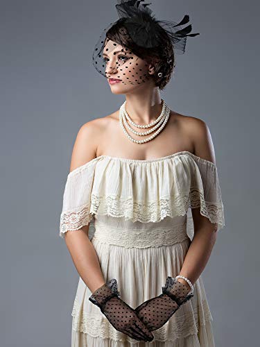 SATINIOR 50s Black Fascinators Hats for Women, Funeral Veil Polka Dot Hat Pillbox Cocktail Tea Party Headpiece and Lace Glove