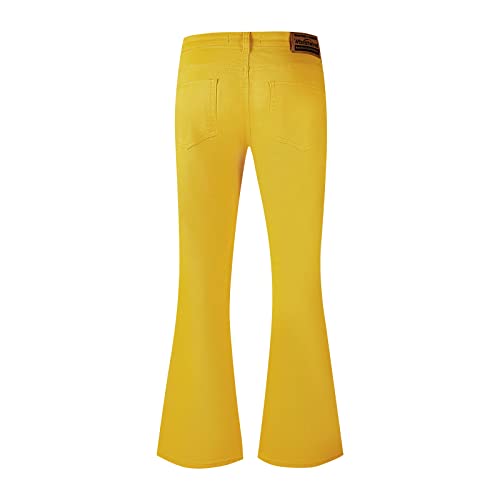 Wbestwind Men's Relaxed Stretch Vintage 60s 70s Bell Bottom Pants Fit 70s Disco Outfits Comfort Flared Retro Leg,Flo,TAG XL Yellow
