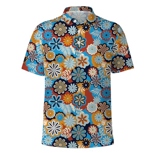 70s Outfits for Men Funny Golf Shirts for Men Short Sleeve Golf Polo Shirts Mens 70s Outfit Funny Hawaiian Golf Shirt Medium