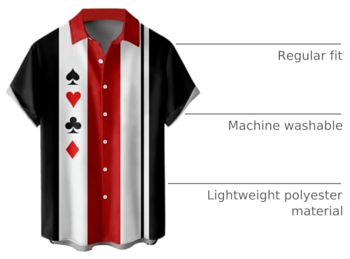 Ecosunny Poker Shirts for Men Short Sleeve Geometric Print Bowling Casual Button Down Collar Shirt